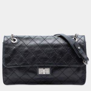 Pre Owned Chanel Black Embossed CC Quilted Aged Calfskin Reissue 2.55 Single Flap 227