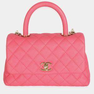 Pre Owned Chanel Pink Quilted Caviar Mini Coco Top Handle Flap Handbag