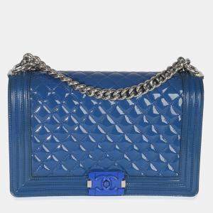 Pre Owned Chanel Blue Quilted Patent Plexiglass New Medium Boy Bag