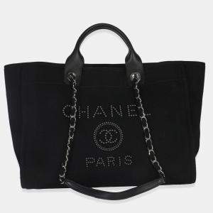 مملوكة مسبقًا Chanel Black Canvas Pearl Medium Deauville Tote