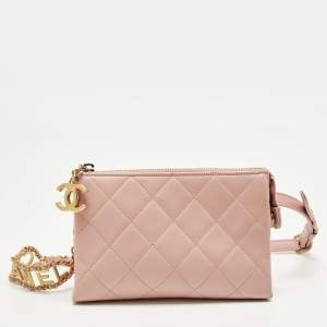 مملوكة مسبقًا Chanel Logo Strap Pink Quilted Leather Belt Bag