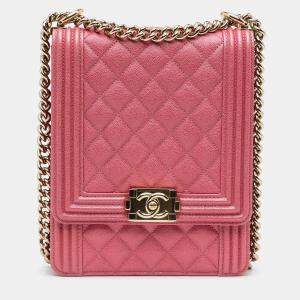 مملوكة مسبقًا Chanel Pink Quilted Caviar North South Boy Flap