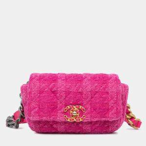 Pre Owned Chanel Pink Tweed 19 Belt Bag