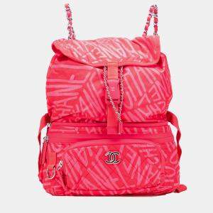 مملوكة مسبقًا Chanel Pink Printed Nylon Coco Neige Convertible Backpack
