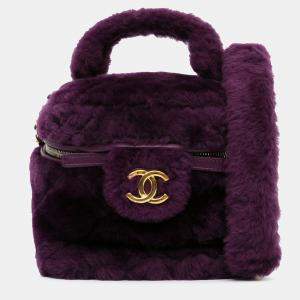 Pre Owned Chanel Purple Small Quilted Shearling Vanity Case