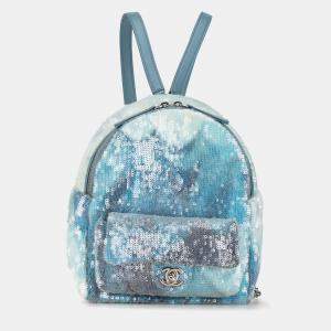 مملوكة مسبقًا Chanel Blue Mini Sequins and Lambskin Waterfall Backpack