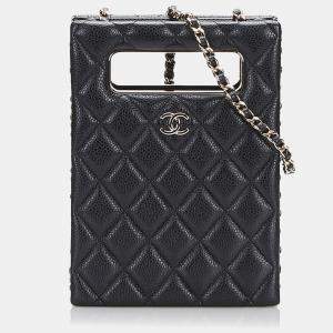 مملوكة مسبقًا Chanel Black Mini Caviar Chain Around Cut Out Evening Bag