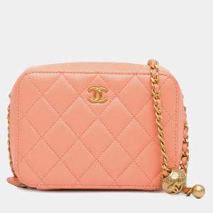 Pre Owned Chanel Orange CC Quilted Lambskin Pearl Crush Camera Bag