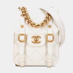 Pre Owned Chanel White Mini Aged Calfskin City School Flap