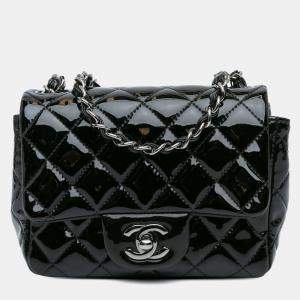 Pre Owned Chanel Black Mini Square Classic Patent Single Flap