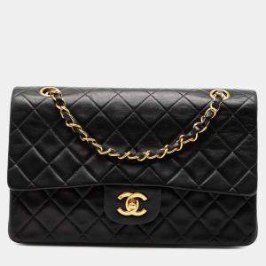 Pre Owned Chanel Black Medium Classic Lambskin Double Flap