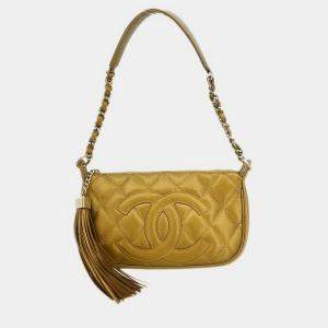 Pre Owned حقيبة شانيلا من جلد العجل ذهبي