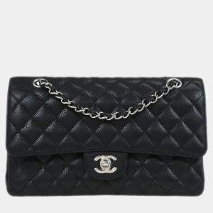 Pre Owned Chanel Black Calfskin Medium Classic Double Flap Shoulder Bag