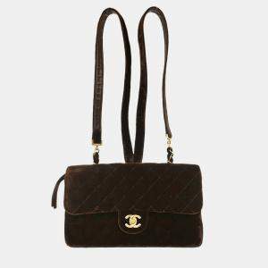 Pre Owned حقيبة ظهر شانيل مخمل بني سلسلة