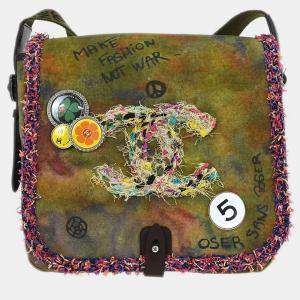 Pre Owned Chanel Khaki Canvas Graffiti On The Pavements Shoulder Bag