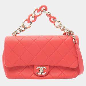 Pre Owned Chanel Elegant Red Leather Shoulder Bag