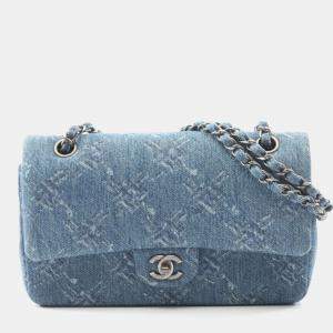 Pre Owned Chanel Classic Double Flap Blue Denim Shoulder Bag