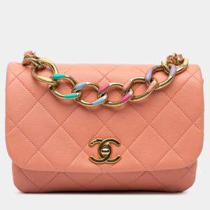 Pre Owned Chanel Pink Small Lambskin Color Match Flap