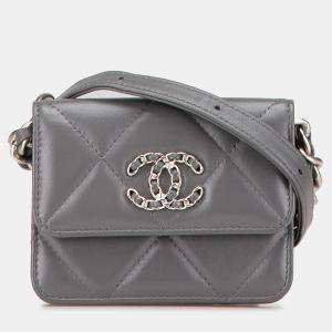 Pre Owned Chanel Lambskin 19 Flap Coin Purse With Chain