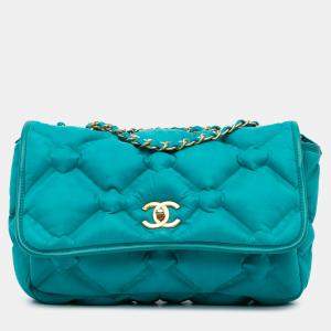 Pre Owned Chanel Blue Small Iridescent Calfskin Chesterfield Flap
