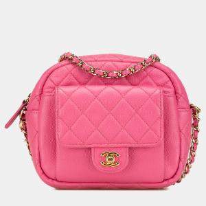 Pre Owned Chanel Pink Quilted Caviar CC Day Camera Bag