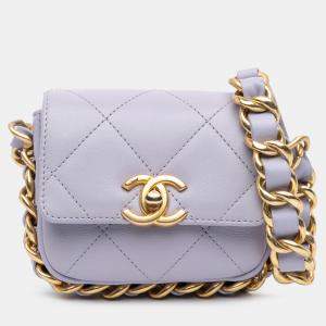Pre Owned Chanel Purple Mini Quilted Calfskin Framing Chain Flap