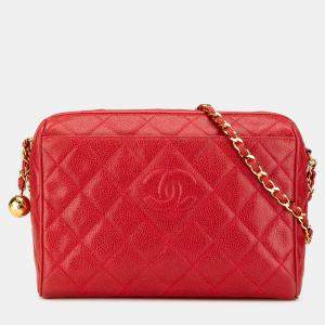 Pre Owned Chanel Red CC Quilted Caviar Chain Camera Bag