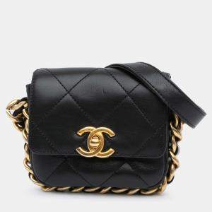 Pre Owned Chanel Black Mini Quilted Calfskin Framing Chain Flap