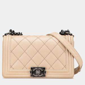 Pre Owned Chanel Brown Old Medium Aged Calfskin Double Stitch Boy Flap