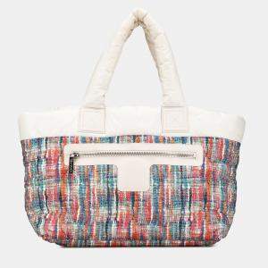 Pre Owned Chanel White Nylon Tweed Printed Coco Cocoon Tote