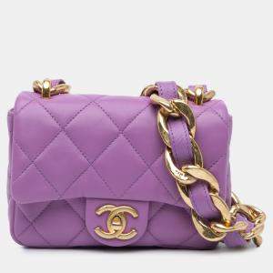 Pre Owned Chanel Purple Mini Quilted Lambskin Funky Town Flap