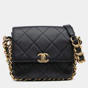 Pre Owned Chanel Black Small Quilted Calfskin Framing Chain Flap