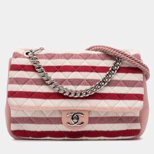 مملوكة مسبقًا Chanel Pink White Jumbo Stripe Jersey Felt and Rope Flap