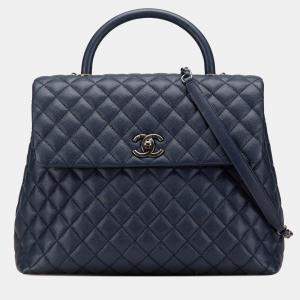 مملوكة مسبقًا Chanel Blue Large Caviar Coco Top Handle Bag