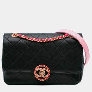 Pre Owned Chanel Black Pink Quilted Calfskin CC Chain Logo Crossbody
