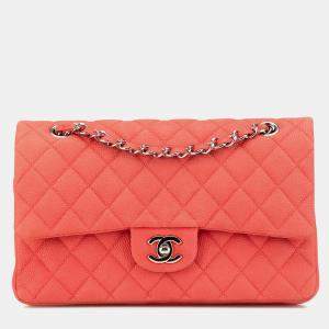 Pre Owned Chanel Pink Medium Classic Caviar Double Flap