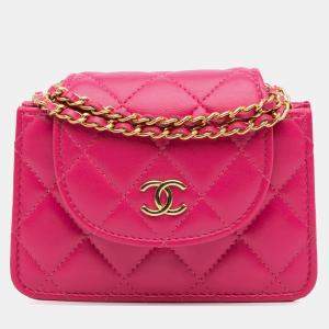 مملوكة مسبقًا Chanel Pink CC Quilted Lambskin Flap Clutch On Chain