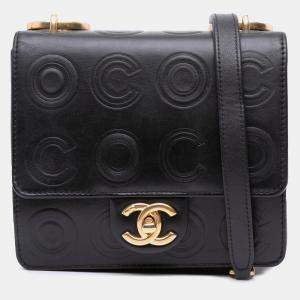 Pre Owned Chanel Black Mini Square Calfskin Coco Embossed Flap