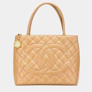 Pre Owned Chanel Brown Caviar Medallion Tote