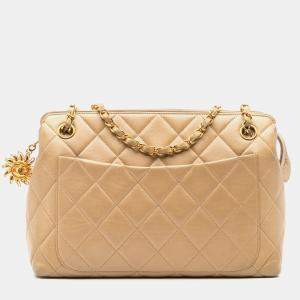 Pre Owned Chanel Brown Quilted Lambskin Sun Charm Chain Crossbody