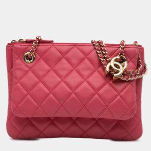 مملوكة مسبقًا Chanel Pink Quilted Lambskin Double Case with Chain