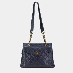 مملوكة مسبقًا Chanel Blue Quilted Caviar Front Pocket Chain Tote