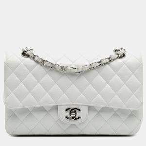 مملوكة مسبقًا Chanel White Medium Classic Caviar Double Flap