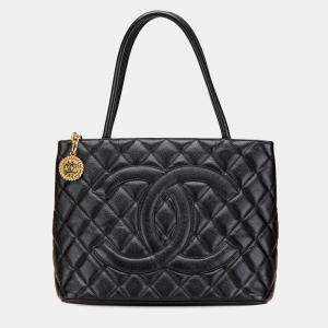 Pre Owned Chanel Black Caviar Medallion Tote 