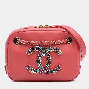 مملوكة مسبقًا Chanel Pink Lambskin Giant Crystal CC Camera Bag