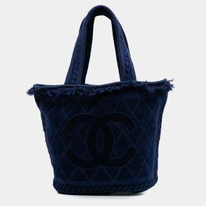 Pre Owned Chanel Blue CC Terry Cotton Beach Tote