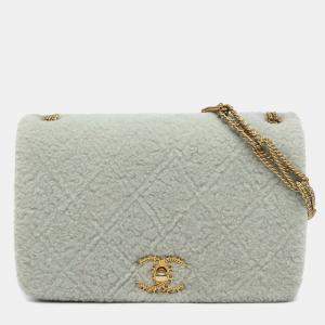 Pre Owned شنطة شانيل سلسلة شيرلينغ مبطن رمادي فلاب