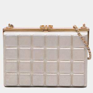 Pre Owned حقيبة يد شانيل إطار معدني بشريط سلسة ذهبية من جلد الحمل بالشوكولاتة