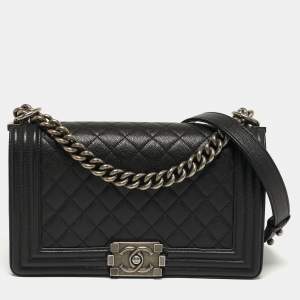 مملوكة مسبقًا Chanel Boy Medium Black Quilted Caviar Leather Flap Bag