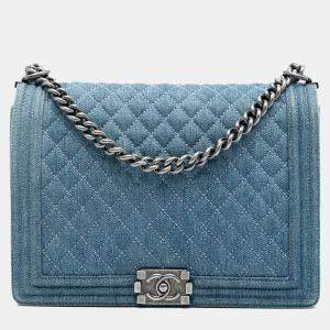 مملوكة مسبقًا Chanel Blue Large Quilted Denim Boy Flap